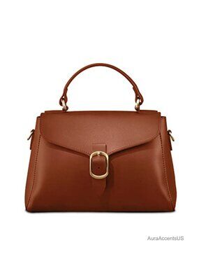 Vegan Leather Satchel Bag Flap Top Handle Retro Handbag with Detachable Clutch